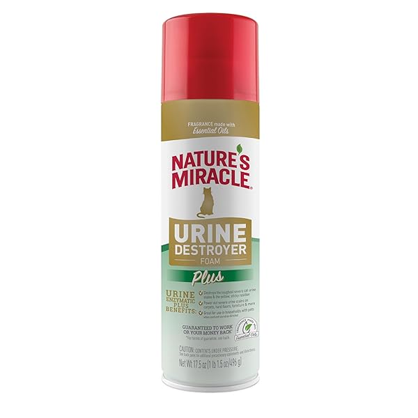 NATURE’S MIRACLE URINE DESTROYER PLUS FOR CATS, ENZYMATIC FORMULA FOR SEVERE CAT URINE STAINS, 17.5 OZ