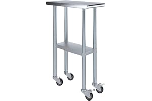 AmGood 24" x 12" Stainless Steel Work Table with Casters | Heavy Duty Metal Utility Table On Wheels | Kitchen Island Cart