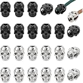 NBEADS 40 Pcs 2 Colors Alloy Skull Beads, Skull Shape Alloy Cord End Lock Paracord Beads Metal Large Hole Beads EDC European Beads Lanyard Cord Beads for Shoelace Jewelry EDC String Pendant