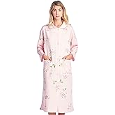 Casual Nights Women's Quilted House Coat Button Down Robe Long Sleeve Below Knee