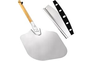 Peohud Aluminum Pizza Peel Paddle and Cutter,12" x 26" Pizza Spatula with Detachable Wooden Handle, Pizza Oven Accessories an