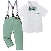 SANMIO Toddler Baby Boy Clothes Suit Gentleman Wedding Outfits, Formal Dress Shirt with Bowtie + Suspender Pants 1-5 Years