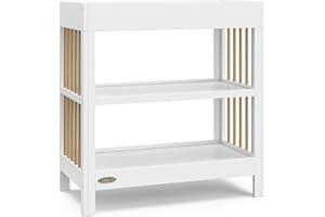 Graco Teddi Changing Table with Water-Resistant Changing Pad (White with Driftwood) - GREENGUARD Gold Certified, 2 Open Shelv