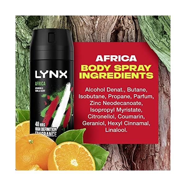 Lynx-Africa-Mens-Fragrance-Aluminium-Free-Masculine-Body-Spray-Deodorant-Fresh-And-Long-Lasting-Odour-Protection-150ml Lynx Africa the G.O.A.T. of fragrance 48 hours of odour-busting zinc tech Aerosol Bodyspray deodorant to finish your…