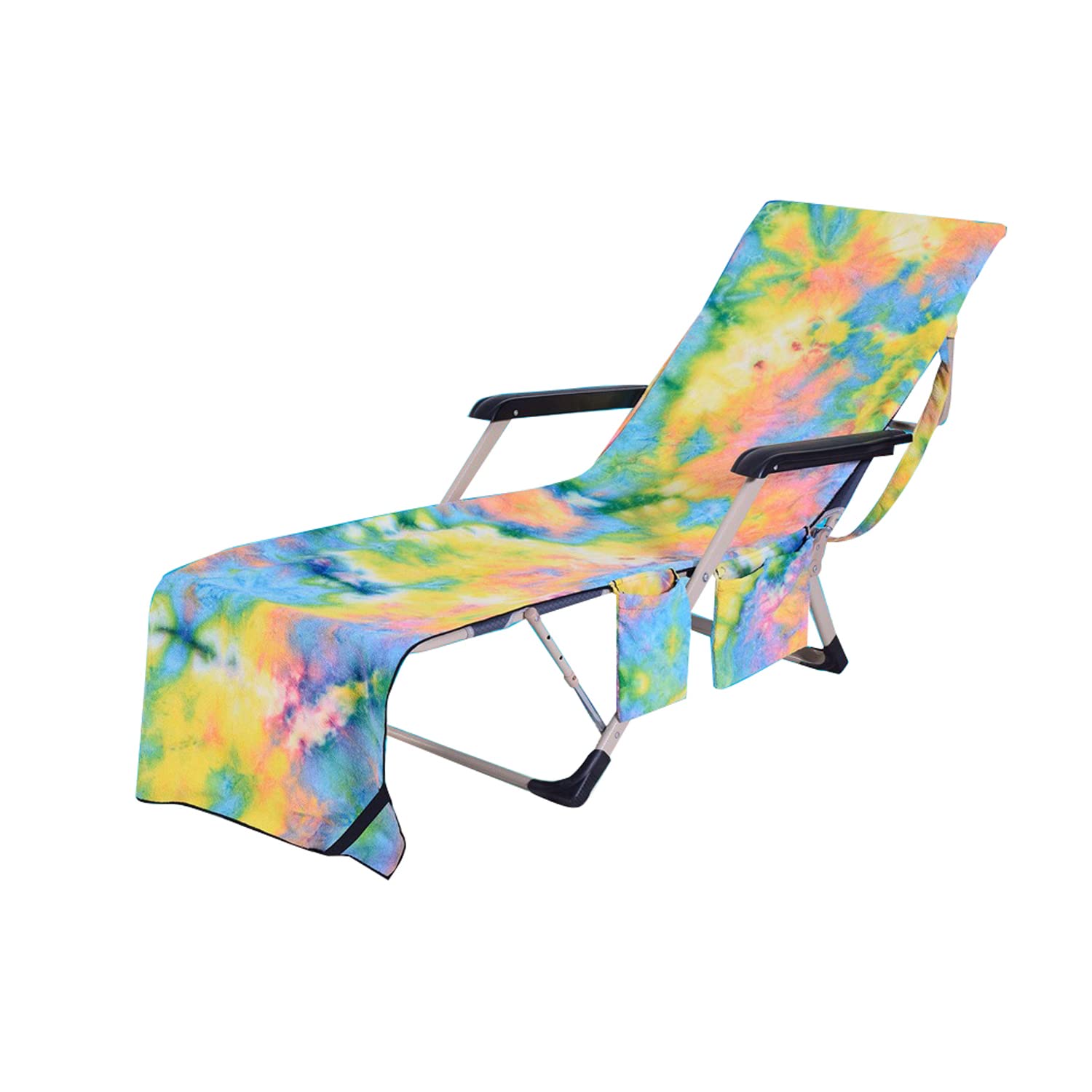 LIKEUDO Portable Pool Beach Sun Lounger Cover Pockets Microfiber Towel Travel Lounge Chair Cover Towels Sunbed Pockets Microfiber Towel Quick Dry Covers (yellow)