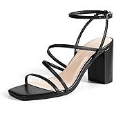 DREAM PAIRS Women's Heels Chunky Block Strappy Square Open Toe Ankle Buckle Heeled Sandals Wedding Party Dress Shoes Indie