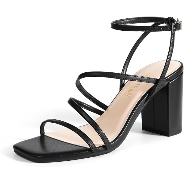Women's Block Heel Sandals LACUONE Strappy Heels For Women Block Heels ...