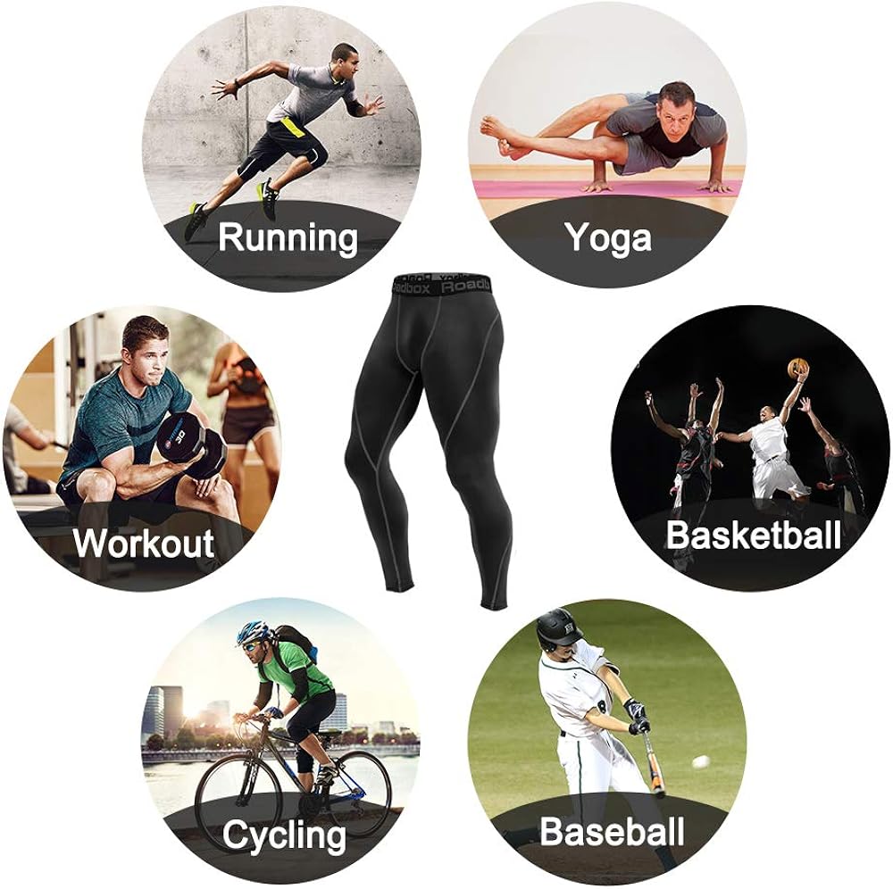 Roadbox Men's Compression Pants Base Layer Cool Dry Tights Leggings : Clothing