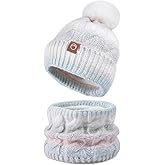 Lrastok Women Winter Hat Scarf Set,Pom Pom Wool Warm Fleece Beanie Knit Neck Scarf Snow Cap