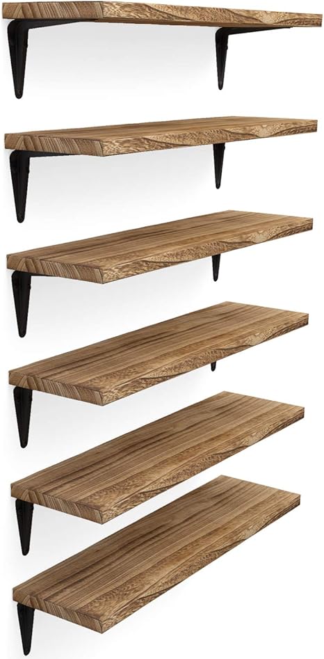 Amazon Com Wallniture Arras Floating Shelves For Wall Wood Wall Shelves For Bedroom Decor Burned Set Of 6 Kitchen Dining
