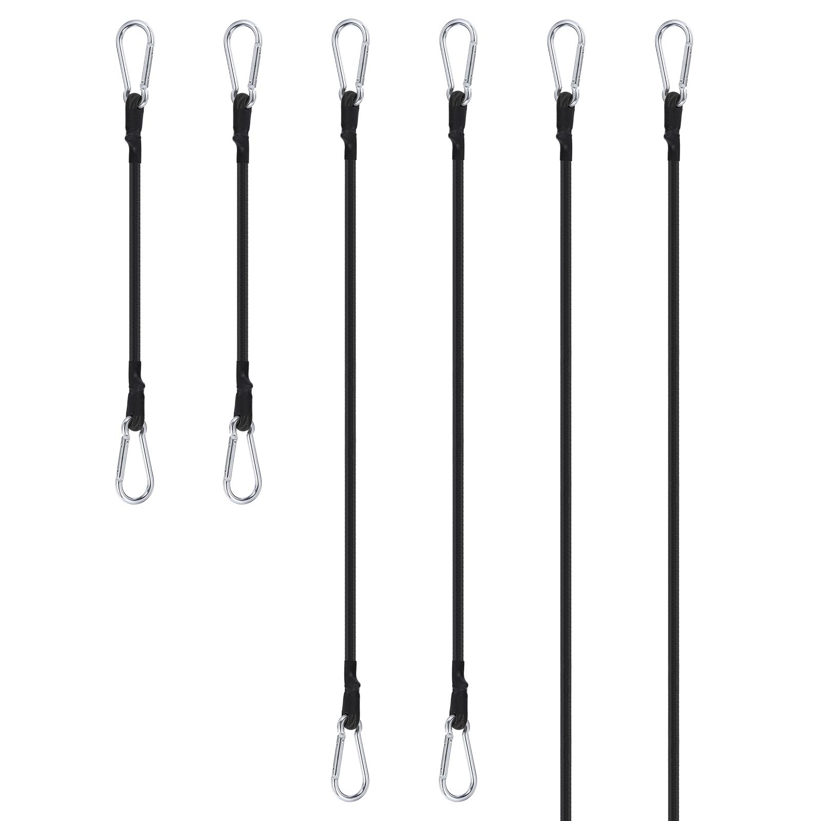 PATIKIL 11.8" 23.6" 35.4" Bungee Cords with Hooks, 1 Set Heavy Elastic Straps Bungee Rope with Dual Aluminum Alloy Hooks for Camping Luggage Rack Bike Cargo Tent, Black