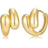 FILMOON Small Chunky Huggie Hoops Gold Hoop Earrings for Women Unique Teardrop Earrings Fashion Modern Jewelry