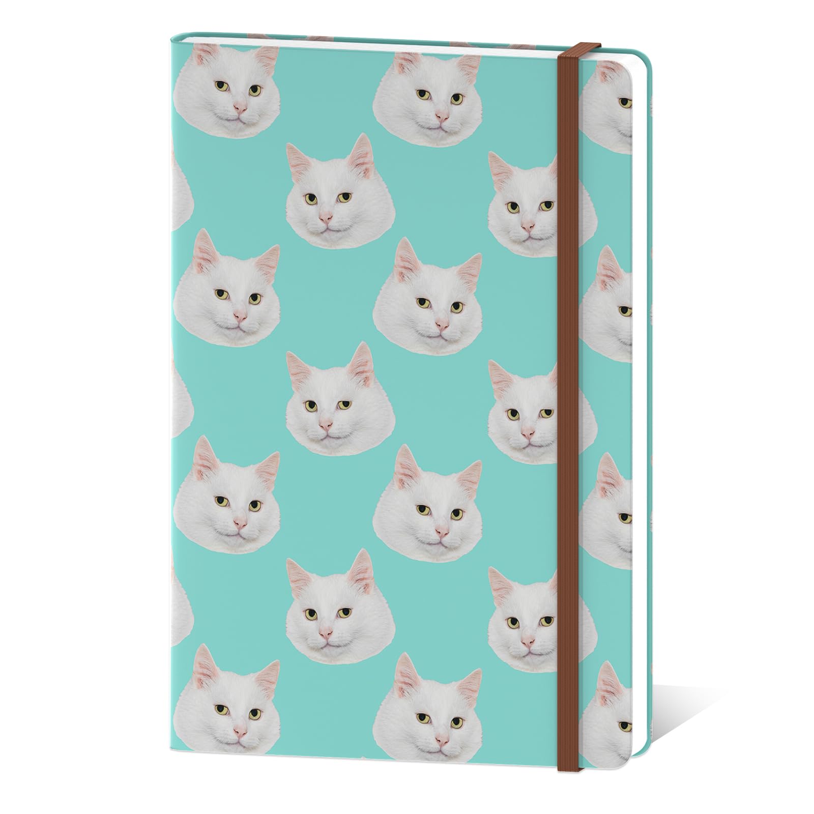 Hnogri Lined Journal Notebook, Hardcover Journal for Women, 160 Pages Thick Paper, Medium 5.7 x 8.4 in, Cute Aesthetic Floral A5 Ruled Notebook for Writing Journaling Work School Office, White Cat