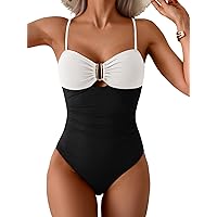 Eomenie One Piece Swimsuit For Women Tummy Control Bathing Suit V Neck Swim Suit Ruched Criss Cross Swimwear Black