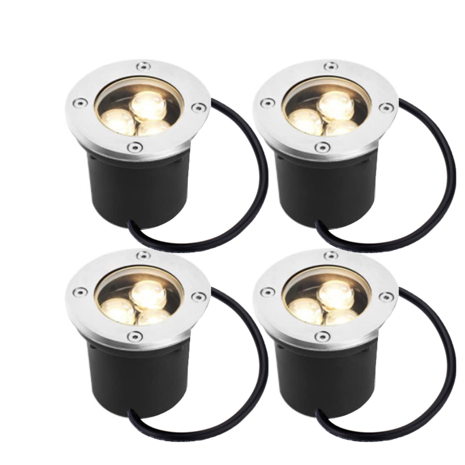NCONCO Outdoor Buried Light, 3W Outdoor Ground Light, Recessed Walk Over Round Landscape Lights, IP67 Waterproof Decking Lights for Driveway, Deck, Step, Garden Lights 4PACK AC95-265V