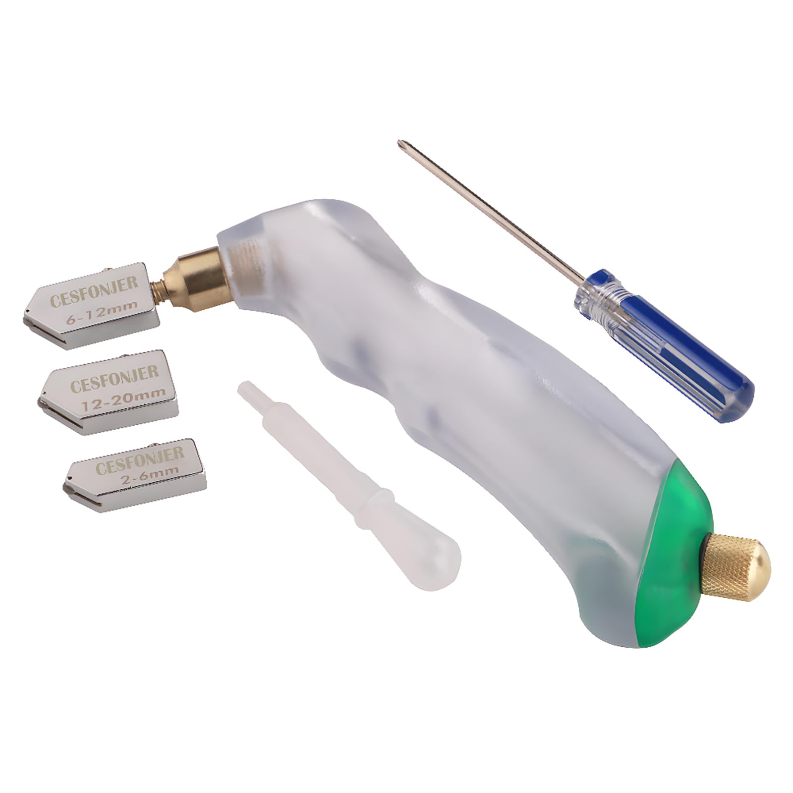 CESFONJER Professional Heavy Duty Pistol Grip Oil Feed Glass Cutter with Extra Replaceable Head and Oil Reservoir- 2mm-6mm / 6mm-12mm / 12mm-20mm.