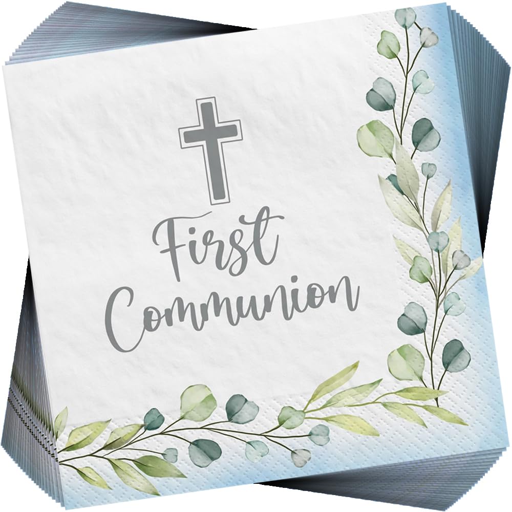 My First Communion Napkins - 13 cm x13 cm | Blue | 40 Pcs.