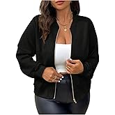 Verdusa Women's Plus Size Faux Suede Zip Up Bomber Jacket Baseball Collor Casual Outerwear