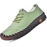 Women's Fashion Genuine Leather Soft Bottom Flat Loafers Comfortable Hand Sewn Non Slip Walking Shoes Orthopedic 4D Pain Relieving Casual Shoes