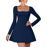 Aprilake Women's Sexy Long Sleeve Square Neck Party Club A-line Short Mini Dress