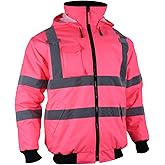 High Visibility Reflective Jacket for Women Waterproof Safety ANSI Winter Bomber Coat Hi Vis Hoodie