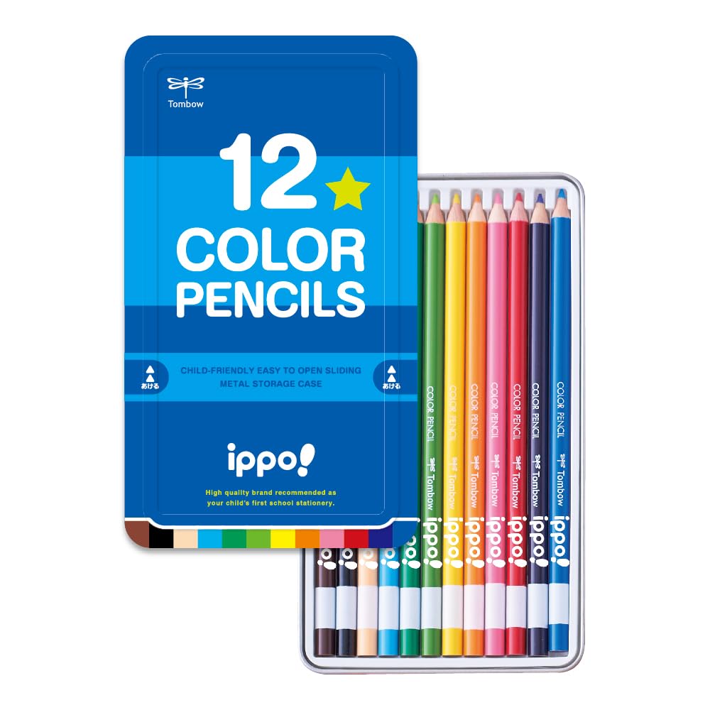 トンボ鉛筆 色鉛筆 12色 小学生 ippo! (スライド式の缶) プレーン ブルー CL-RPM0412C商品画像