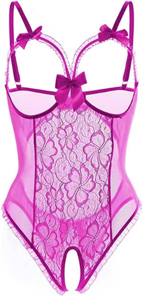 Sexy Lingerie for Women Cupless Crotchless One-Piece Teddy Bodysuit Purple