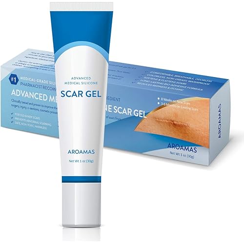 Aroamas Advanced Scar Gel Medical-Grade Silicone for Face, Body, Stretch Marks, C-Sections, Surgical, Burn, Acne, Old & New Scars, Clinically Proven, 30g