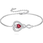 LELOUCHY Infinity Heart Birthstone Bracelet 925 Sterling Silver Forever Love with Birthstone Adjustable Bracelet for Anniversary Birthday Women Gifts