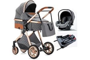 Zkiprm 3 in 1 Stroller, Portable Baby Stroller with Infant Carrier, 3 Mode Newborn Reversible Bassinet, One-Click Folding, Landscape High Aluminum Frame, Baby Carriage Combo (dumbgray 3 in 1)