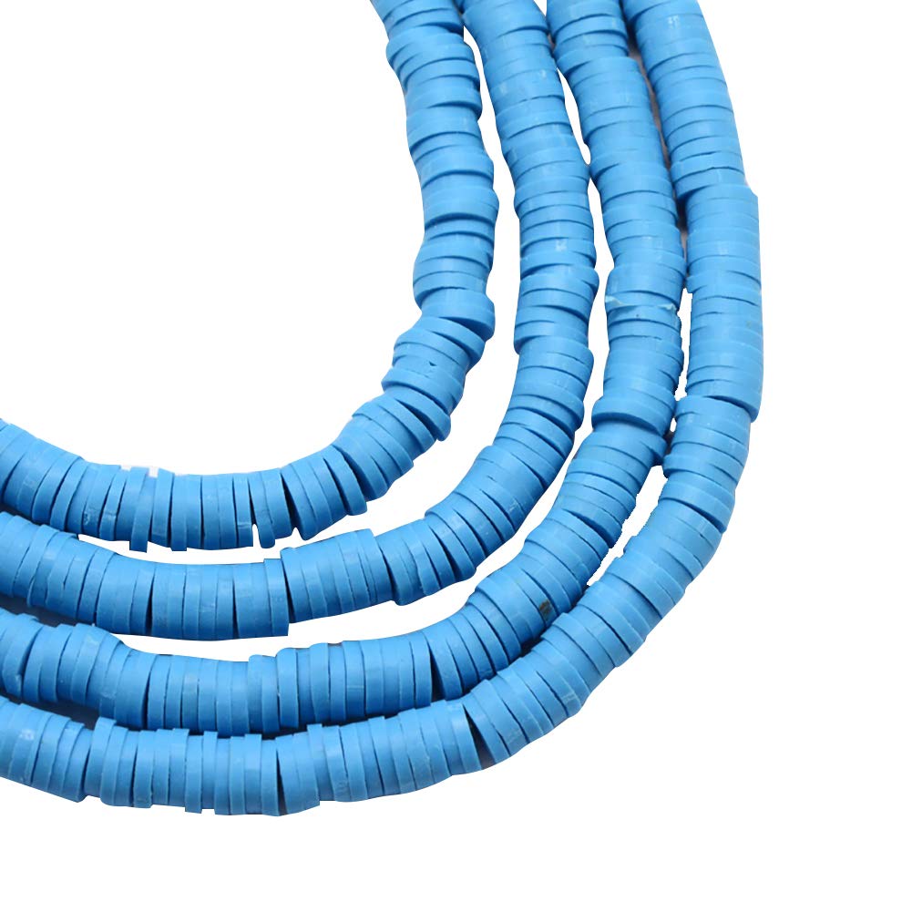 NBEADS 380 Pieces Handmade Polymer Clay Beads Strand, 4mm Flat Round Spacer Beads for DIY Jewelry Making, Dodger Blue, Hole: 1mm