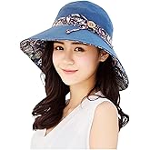 LassZone Cotton Sun Hats for Women UV Protection Beach Hat Reversible Bucket Hat Wide Brim Foldable Sunhat Fishing Cap