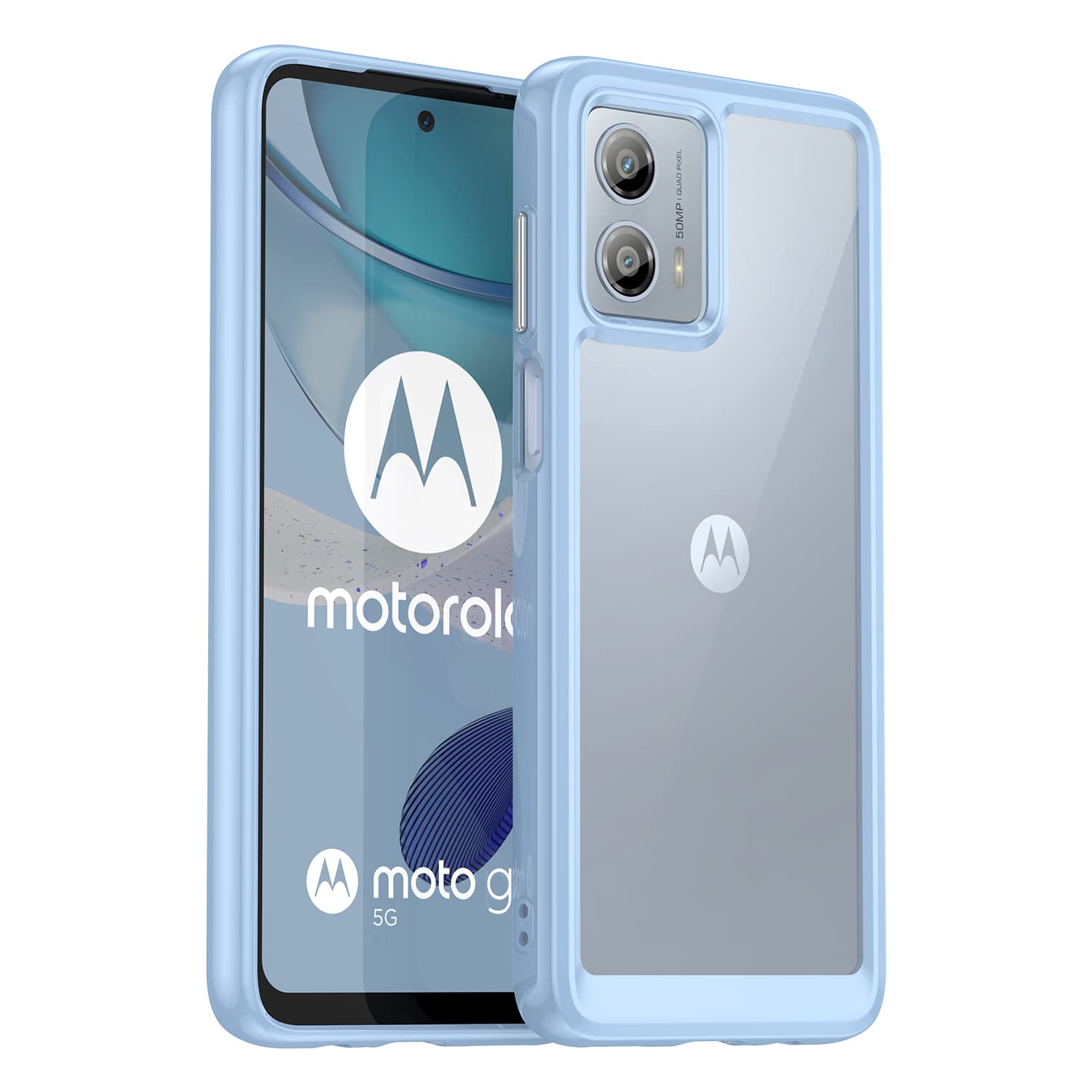 SHIEID Clear Case for Motorola Moto G53, Hard PC and Soft TPU Shockproof Slim Thin Motorola Moto G53 Phone Case Cover-Blue
