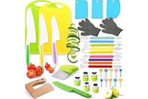 IELEK Toddlers Knife Set Kids Kitchen Tools for Real Cooking Kids Knife Set Include Toddler Chef Knives Cutting Boards Sandwich Cutters Peeler for Girl Boy Birthday Gift