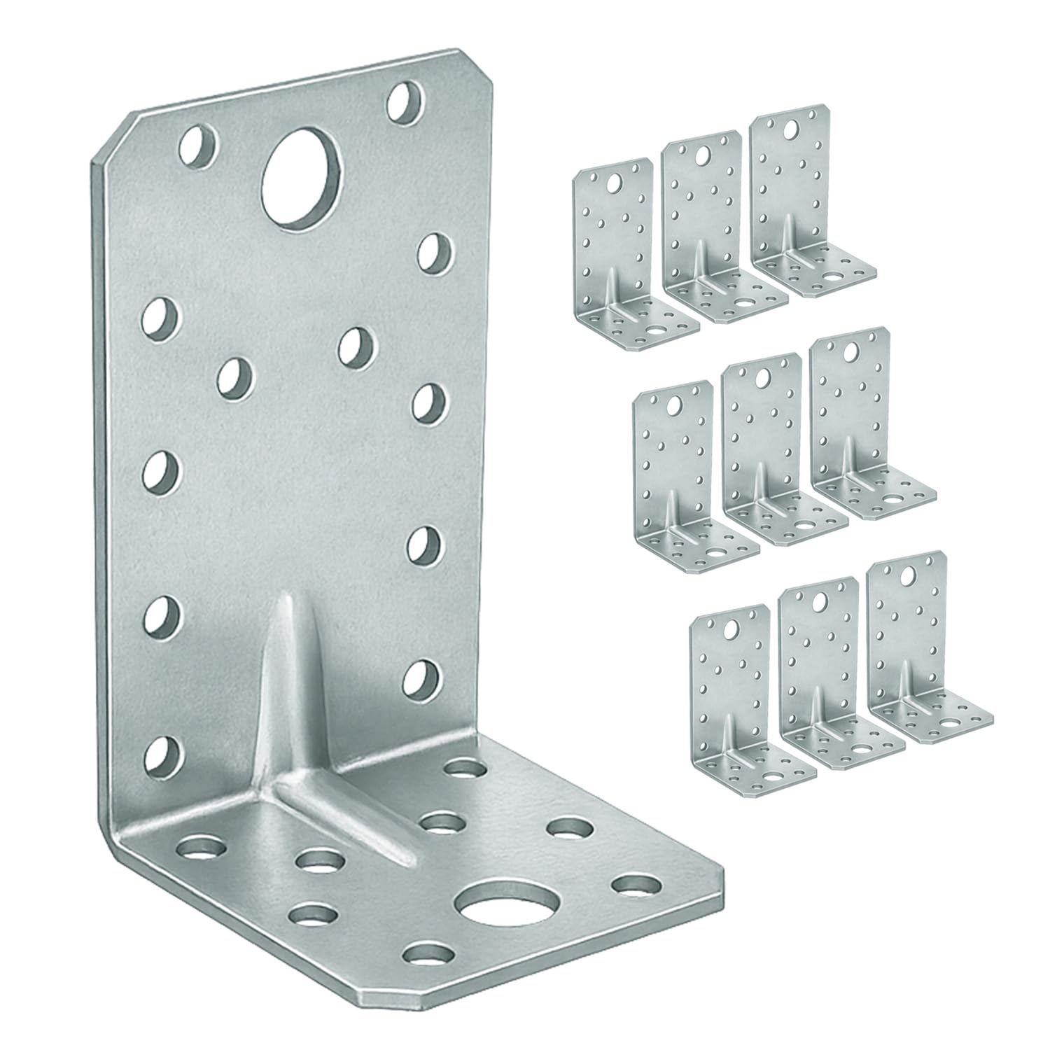 OMIDEAS 10 x Angle Brackets (90 x 50 x 55 x 2) Heavy Duty Corner Sleeper Bracket with Beading Timber Wood Metal Joining Fixing L Galvanised Steel Sheet Connector — image 1