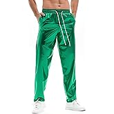 AMY COULEE Mens Metallic Shiny Pants Disco Rave Costume Sparkly Holographic Party Pants with Drawstring Pockets
