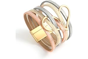 hotoo Heart Charm Leather Stackable Bracelets for Women Trendy Love Cuff Wrap Bracelet Christma Jewelry Birthday Anniversary