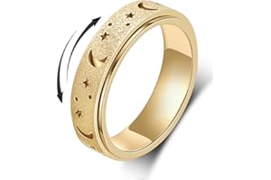AmorArtSky Anxiety Ring for Women Men, Titanium Stainless Steel Spinner Ring, 5 Colors, 6MM, Size 6-10, 3 Styles Anxiety Ring-Moon Star, Sandblasted Finished, Hollow Outer