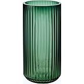 DECORPIA 10 Inch Premium Thickened Green Glass Vase - Ribbed Glass Flower Vase for Rustic Home Decor, Decorative Vases for Flowers for Modern Farmhouse, Ideal for Shelf, Mantle, Table Entryway Décor