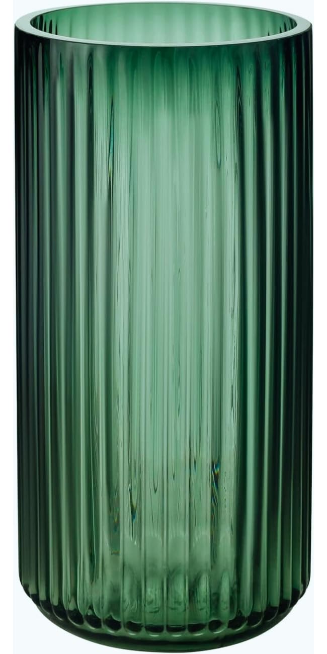 Vzmiza 26 cm Premium Thickened Green Glass Vase - Ribbed Glass Flower Vase for Rustic Home Decor, Decorative Vases for Flowers for Modern Farmhouse, Ideal for Shelf, Mantle, Table Entryway Décor