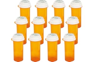 OBAMI Prescription Reversible Thumb Tab Vials, Medicine Container, Pill Bottle, Prescription Pharmacy Vials Reversible Cap with Aminal Pet Resistant (not Child Resistant) Open (13 Dram, 12pcs)