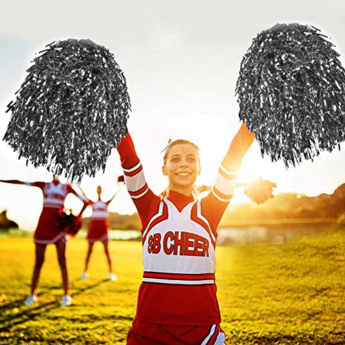 Eboxer 6 Pieces Cheerleader Pom Poms for Competition Dance Party, Cheerleading Pom Ball(Silver)