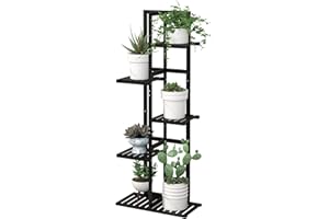 Laiensia 5 Tier Bamboo Plant Stand Rack 6 Potted Multiple Flower Pot Holder Shelf, Indoor&Outdoor Planter Display Shelves for Patio Garden, Living Room, Corner Balcony and Bedroom,Black