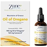 Zane Hellas 190 mg Oregano Oil-164 mg Carvacrol per Serving-4 Drops Daily. 100% Greek Undiluted Oil of Oregano. 86%-90% Min Carvacrol. Probably The Best Oregano Oil in The World. 1 fl. oz.- 30ml