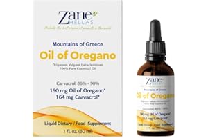 ZANE HELLAS PROBABLY THE BEST OREGANO OIL PRODUCTS IN THE WORLD Zane Hellas 190 mg Oregano Oil-164 mg Carvacrol per Serving-4 Drops Daily. 100% Greek Undiluted Oil of Oregano. 86%-90% Min Carvacrol. Probably The Best Oregano Oil in The World. 1 fl. oz.- 30ml