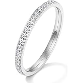 Wedding Bands Promise Rings for Women: 18K Gold Plated Stainless Steel CZ Simulated Diamond Eternity Band Stackable Engagement Ring 2mm Thin Jewelry Silver Rose Gold Size 5 6 7 8 9 10