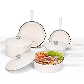 QuliMetal Nonstick Enameled Cast Iron Cookware Set, 5 Pcs Pots and Pans with Lid, Skillet, Frying Pan, Saucepan & Dutch Oven for All Stovetops, PFA Free - Ideal for Sourdough Bread Baking