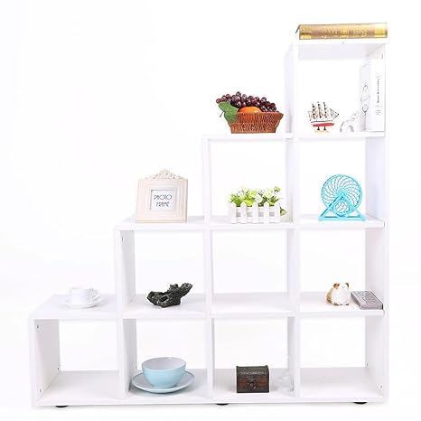 Soulong Wooden Bookcase 10 Grids Step Storage Cube Display Shelf