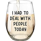 Fatbaby I Had To Deal With People Today Wine Glass, Funny Gifts For Introvert Friend Coworkers, Christmas Birthday,Sarcastic Gifts Stemless Wine Glass 15 OZ