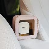 Prite Small Clear Makeup Bag Gift Box Pearl Pink Double Zippers PU Leather view 6